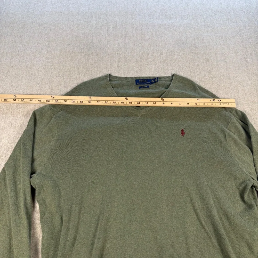 Polo Ralph Lauren V-Neck Sweater Mens XXL Olive Green Pima Cotton Pony Logo